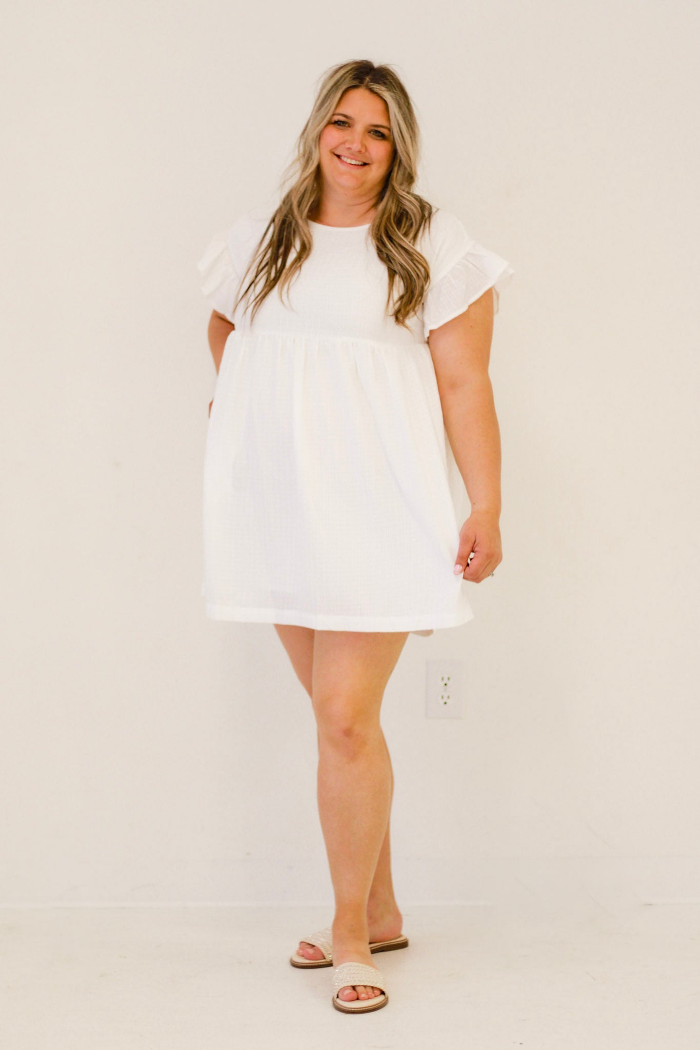 Spring Date Mini Dress in Off White