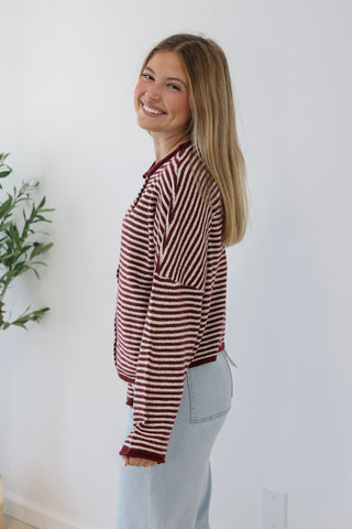 The Hailey Striped Top in Burgundy/White