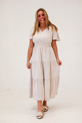 Spring Romance Tiered Midi Dress in Ivory