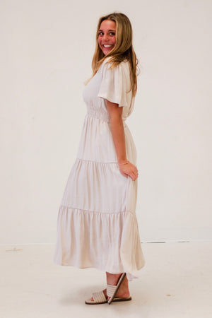 Spring Romance Tiered Midi Dress in Ivory