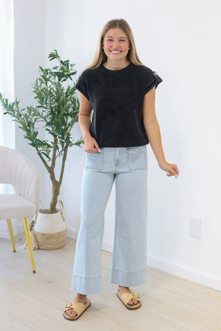 First Pick Button Back Top in Charcoal
