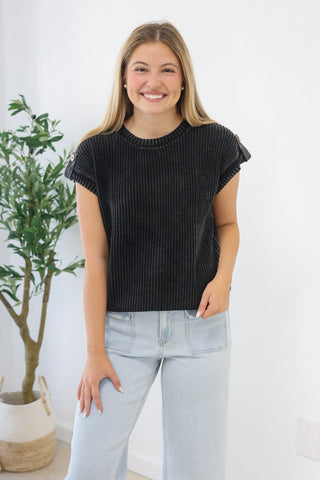 First Pick Button Back Top in Charcoal