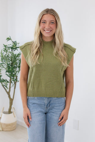 Way Over There Olive Sweater