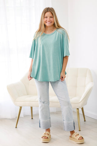 Relaxing All Cool Mineral Washed Top in Aqua