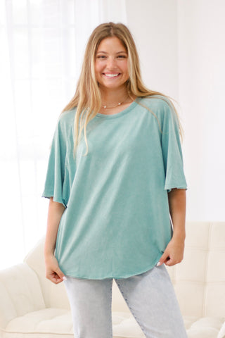 Relaxing All Cool Mineral Washed Top in Aqua
