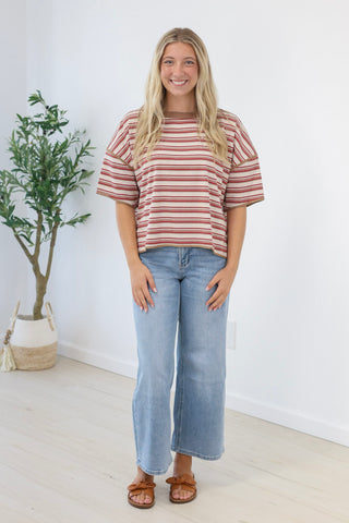 Focus on Me Striped Top in Muted Rose