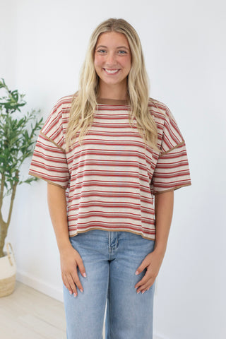 Focus on Me Striped Top in Muted Rose