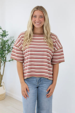 Focus on Me Striped Top in Muted Rose