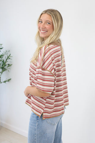 Focus on Me Striped Top in Muted Rose