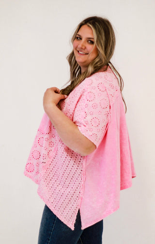 Effortless Style Eyelet Top in Bubble Gum by Oli & Hali