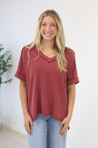 Ready for Everything Ribbed Top in Burgundy