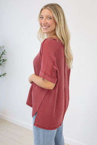 Ready for Everything Ribbed Top in Burgundy