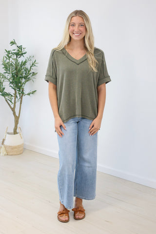 Ready for Everything Ribbed Top in Olive