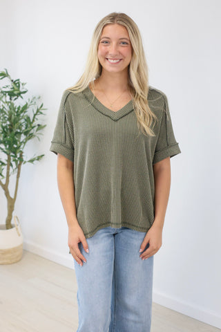 Ready for Everything Ribbed Top in Olive