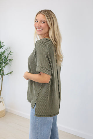 Ready for Everything Ribbed Top in Olive