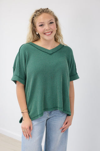 Ready for Everything Ribbed Top in Hunter Green