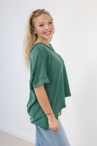 Ready for Everything Ribbed Top in Hunter Green