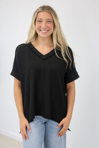 Ready for Everything Ribbed Top in Black