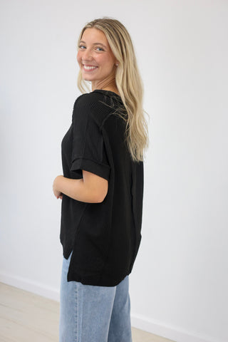 Ready for Everything Ribbed Top in Black