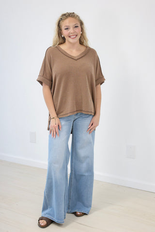 Ready for Everything Ribbed Top in Brown