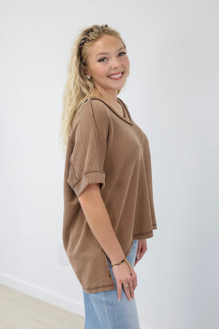 Ready for Everything Ribbed Top in Brown