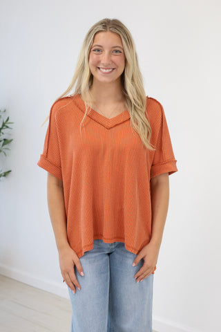 Ready for Everything Ribbed Top in Burnt Orange