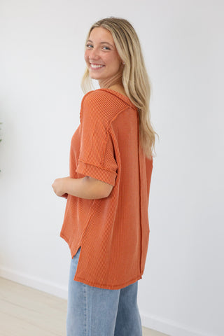 Ready for Everything Ribbed Top in Burnt Orange