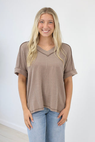 Ready for Everything Ribbed Top in Mocha