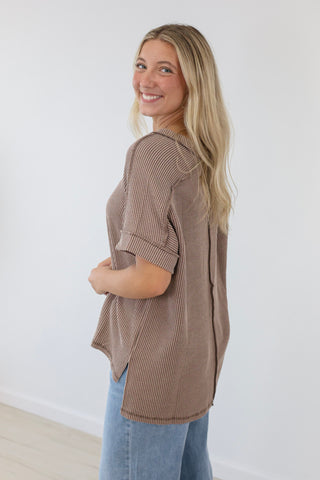 Ready for Everything Ribbed Top in Mocha
