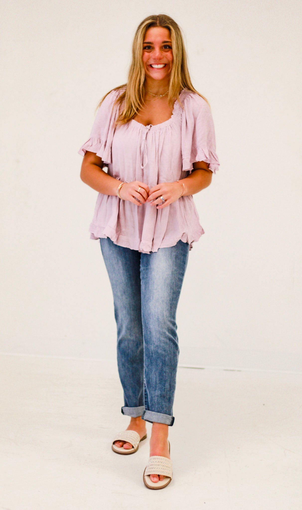 Beachside Bliss Relaxed Peasant Top in Lilac