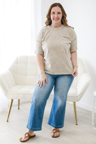 Good Vibes Mineral Wash Tee in Tan