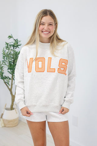 Stadium Lights Gingham Mockneck- Vols