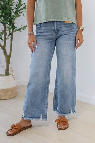 Drinks on Me Mid Rise Crop Jeans by Risen in Light Wash