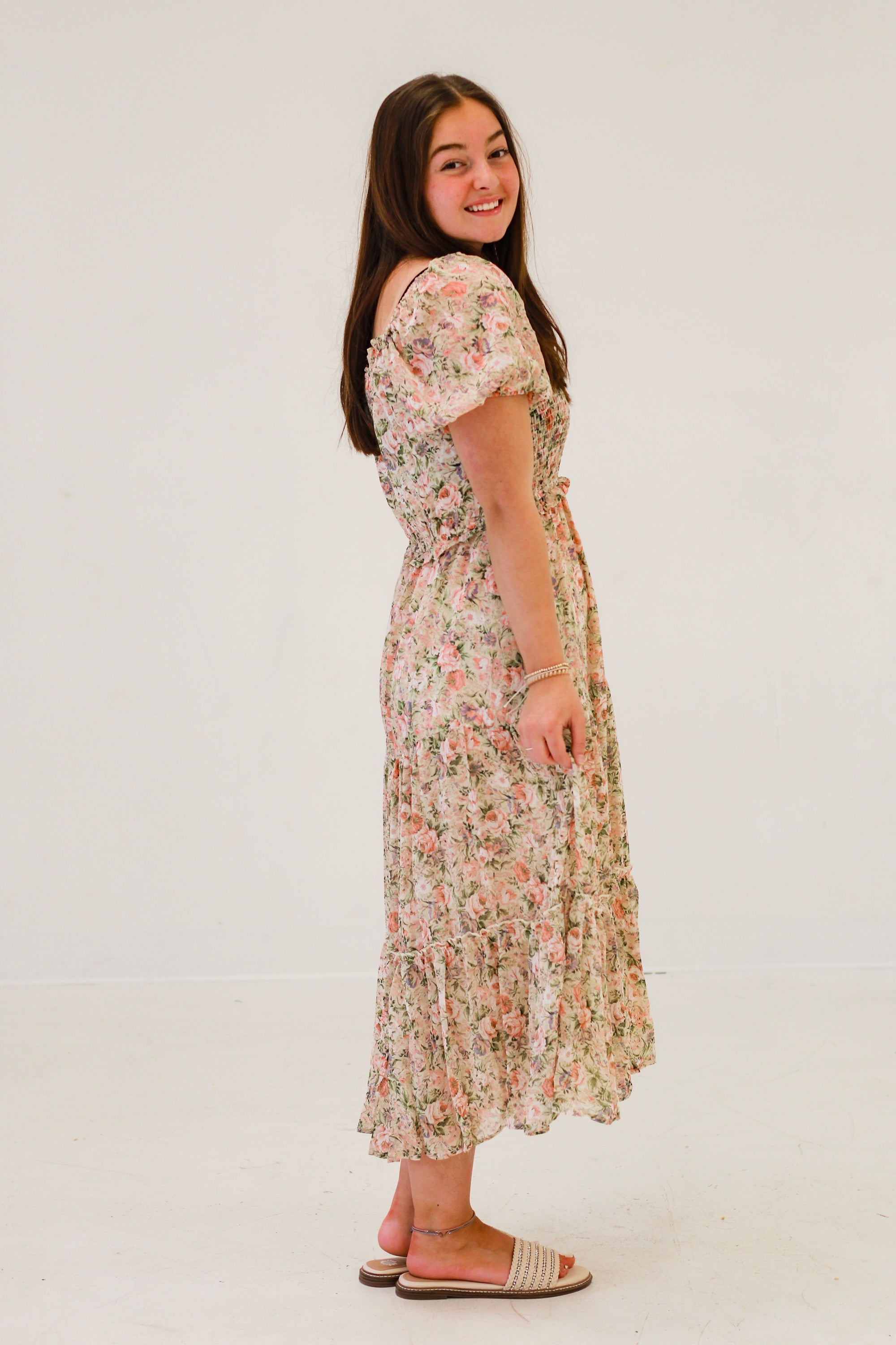 Antique Romantic Floral Dress in Pink
