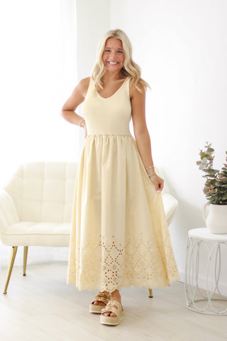 Call Me Your Girl Midi Dress in Light Yellow