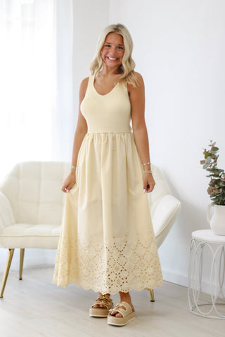 Call Me Your Girl Midi Dress in Light Yellow