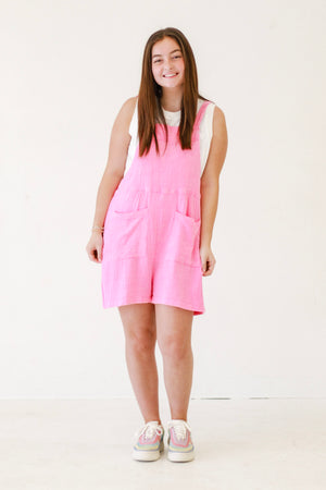 Everyday Ease Double Gauze Overall Romper in Pink