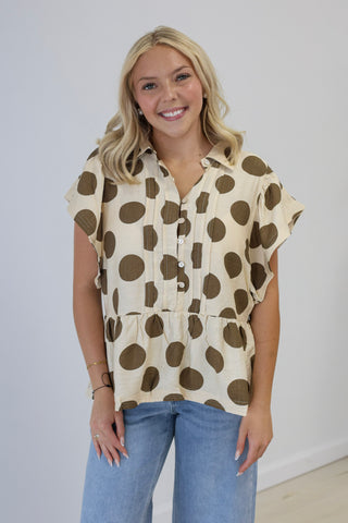 Count Me In Polka Dot Blouse in Mocha