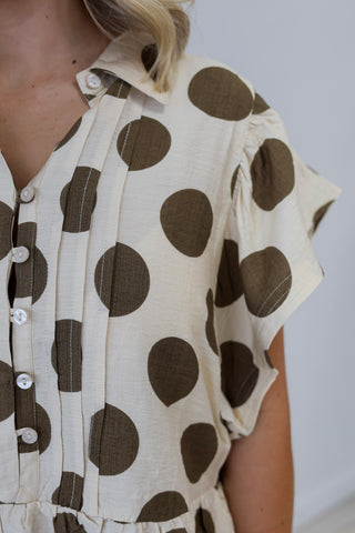 Count Me In Polka Dot Blouse in Mocha