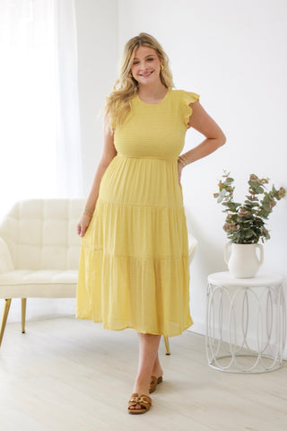Anything's Possible Smocked Dress in Dusty Yellow