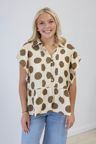 Count Me In Polka Dot Blouse in Mocha