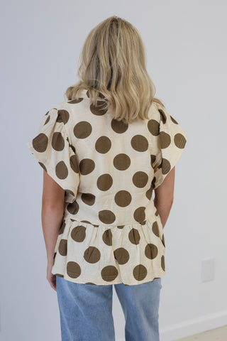 Count Me In Polka Dot Blouse in Mocha