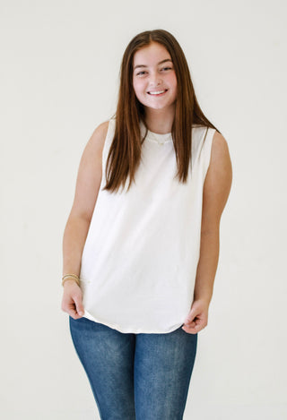 Summer Symphony Ribbed and Cotton Mix Contrast Top in Ivory