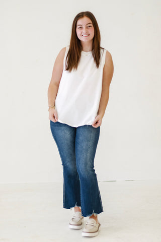 Summer Symphony Ribbed and Cotton Mix Contrast Top in Ivory