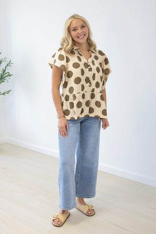 Count Me In Polka Dot Blouse in Mocha