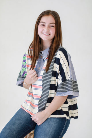 Beach Breeze Washed Stripe Top in Blue by Oli & Hali