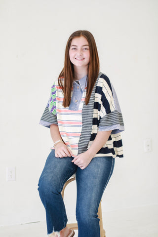 Beach Breeze Washed Stripe Top in Blue by Oli & Hali