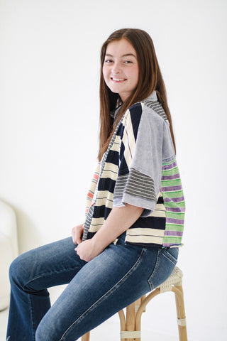 Beach Breeze Washed Stripe Top in Blue by Oli & Hali