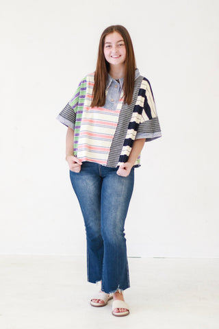 Beach Breeze Washed Stripe Top in Blue by Oli & Hali