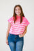 Seaside Charm Short Sleeve Striped Top in Bubble Pink/ Off White